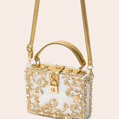 Floral Detailed Handbag - Marbled Rose Gold 