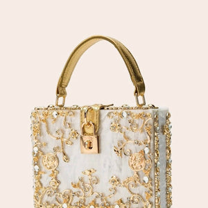 Floral Detailed Handbag - Marbled Rose Gold 