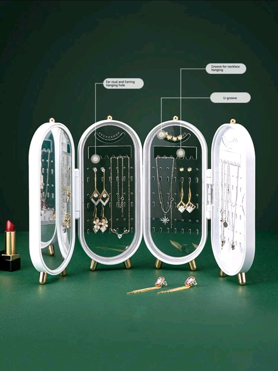 Plastic Large Jewelry Box Organizer 4 Fan Storage Case Necklace Earrings Ring Mirror Display Desktop Jewel Holder(Random Colour) Plastic Large Jewelry Box Organizer 4 Fan Storage Case Necklace Earrings Ring Mirror Display Desktop Jewel Holder(Random Colour)
