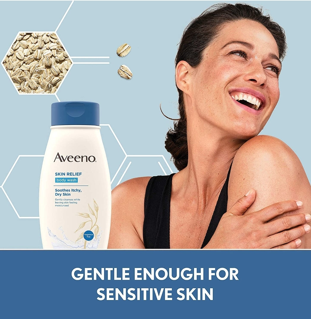 Aveeno Skin Relief Fragrance-Free Body Wash with Oat to Soothe Dry Itchy Skin, Gentle, Soap-Free & Dye-Free for Sensitive Skin, 33 fl. oz Aveeno Skin Relief Fragrance-Free Body Wash with Oat to Soothe Dry Itchy Skin, Gentle, Soap-Free & Dye-Free for Sensitive Skin, 33 fl. oz
