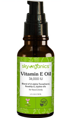 Vitamin E Oil 36,000 IU by Sky Organics (4oz) Certified Organic Vitamin E Oil, Moisturizing Treatment Oil with Jojoba & Rosehip for Scars & Stretch Marks, Cruelty-Free Face & Skin Serum