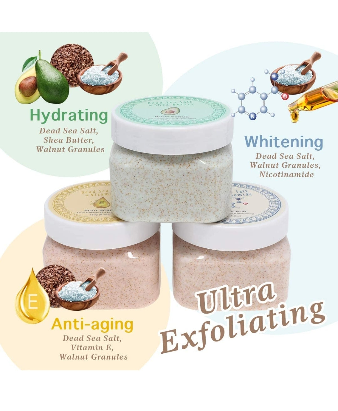 Ultra Exfoliating & Cleanse Body Scrub Gift Set, 3 Pack Natural Dead Sea Salt Body Scrub, Body Scrub Set with Free Bonus Wooden Spoon Ultra Exfoliating & Cleanse Body Scrub Gift Set, 3 Pack Natural Dead Sea Salt Body Scrub, Body Scrub Set with Free Bonus Wooden Spoon