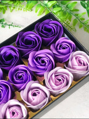 Bath Soap Rose Flower Floral Scented Rose Soap Petals Body Soap in Gift Box for Valentine's Day Anniversary Birthday Mothers Day Gifts, Gift for Her (18 Pcs/Box Gradient Purple)