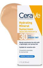 Load image into Gallery viewer, CeraVe Tinted Sunscreen with SPF 30 | Hydrating Mineral Sunscreen With Zinc Oxide &amp; Titanium Dioxide | Sheer Tint for Healthy Glow 