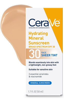 CeraVe Tinted Sunscreen with SPF 30 | Hydrating Mineral Sunscreen With Zinc Oxide & Titanium Dioxide | Sheer Tint for Healthy Glow 