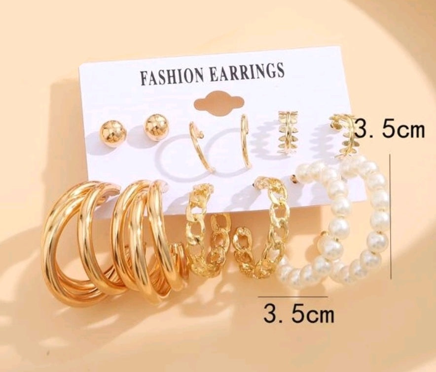 6 Pairs Faux Pearl Earrings.