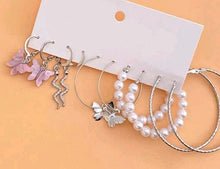 Load image into Gallery viewer, Silver Butterfly &amp; Faux Pearl Earrings. ( 5 pcs )