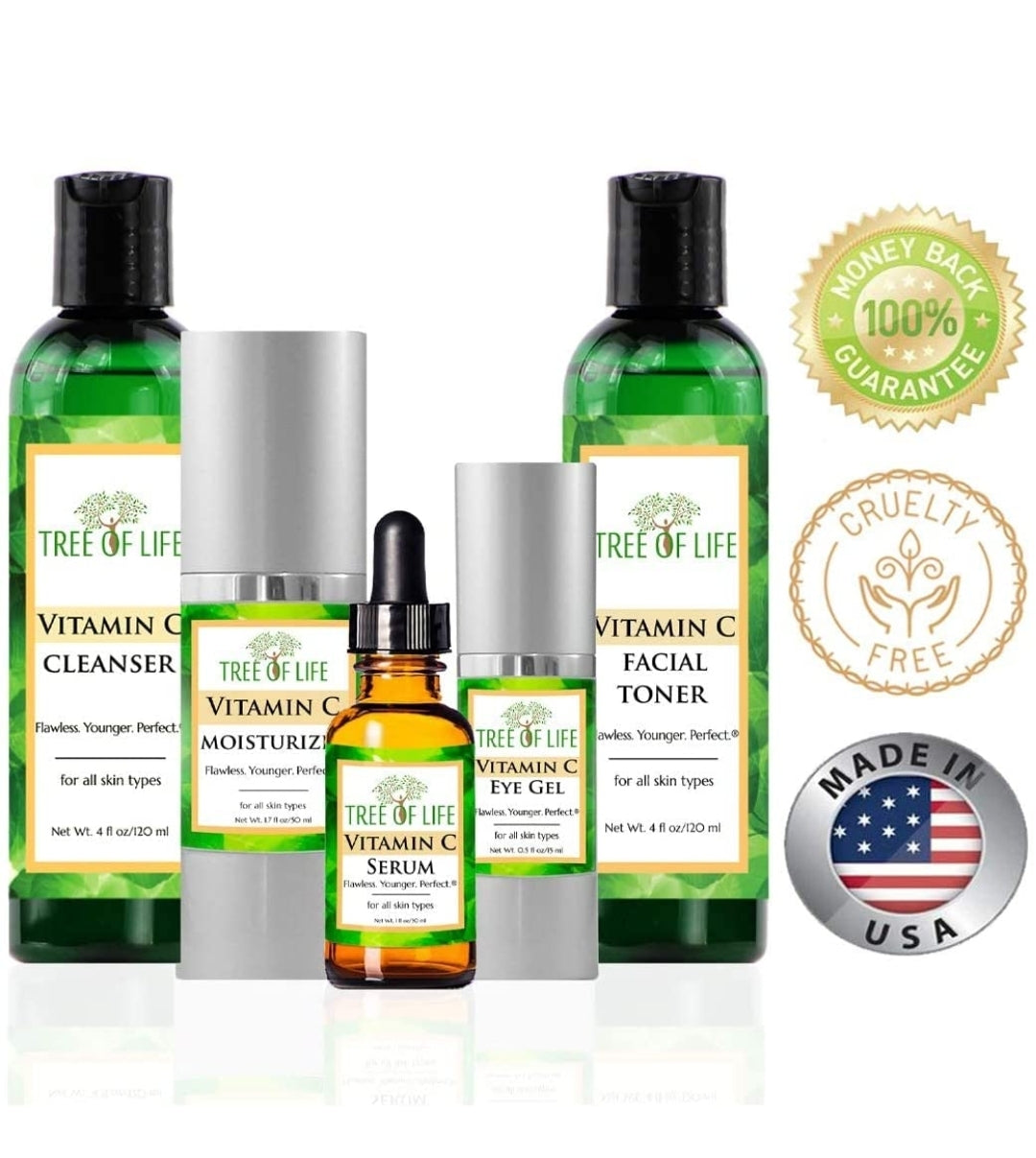 Tree of Life Vitamin C Complete Regimen | Includes Cleanser, Toner, Serum, Face Cream and Eye Gel