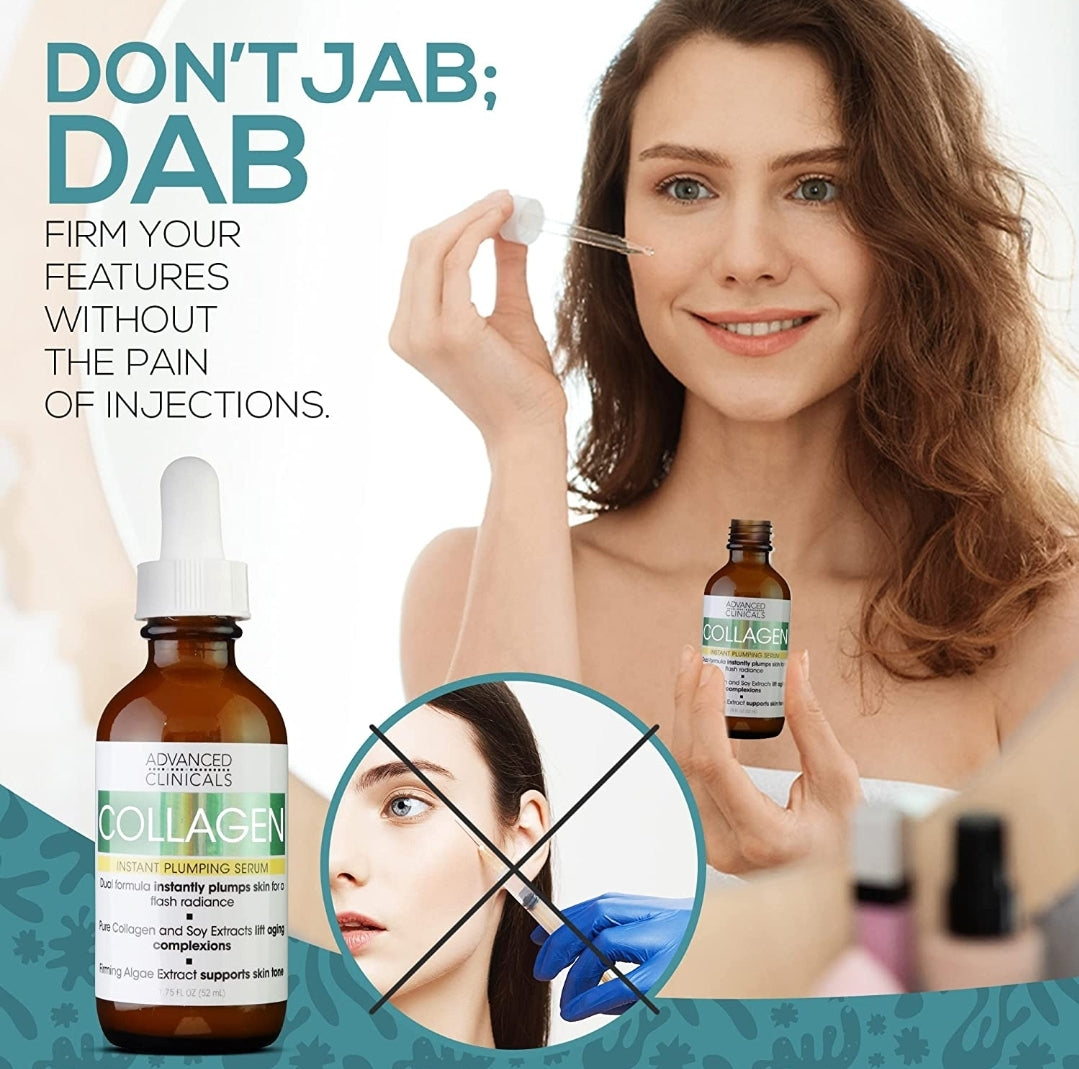 Advanced Clinicals Collagen Face Serum For Instant Plumping Anti-Aging Skin Tightening, Brightening & Hydrating Facial Moisturizer Helps Smooth & Plump Dry Skin - Collagen Peptide Serum Advanced Clinicals Collagen Face Serum For Instant Plumping Anti-Aging Skin Tightening, Brightening & Hydrating Facial Moisturizer Helps Smooth & Plump Dry Skin - Collagen Peptide Serum