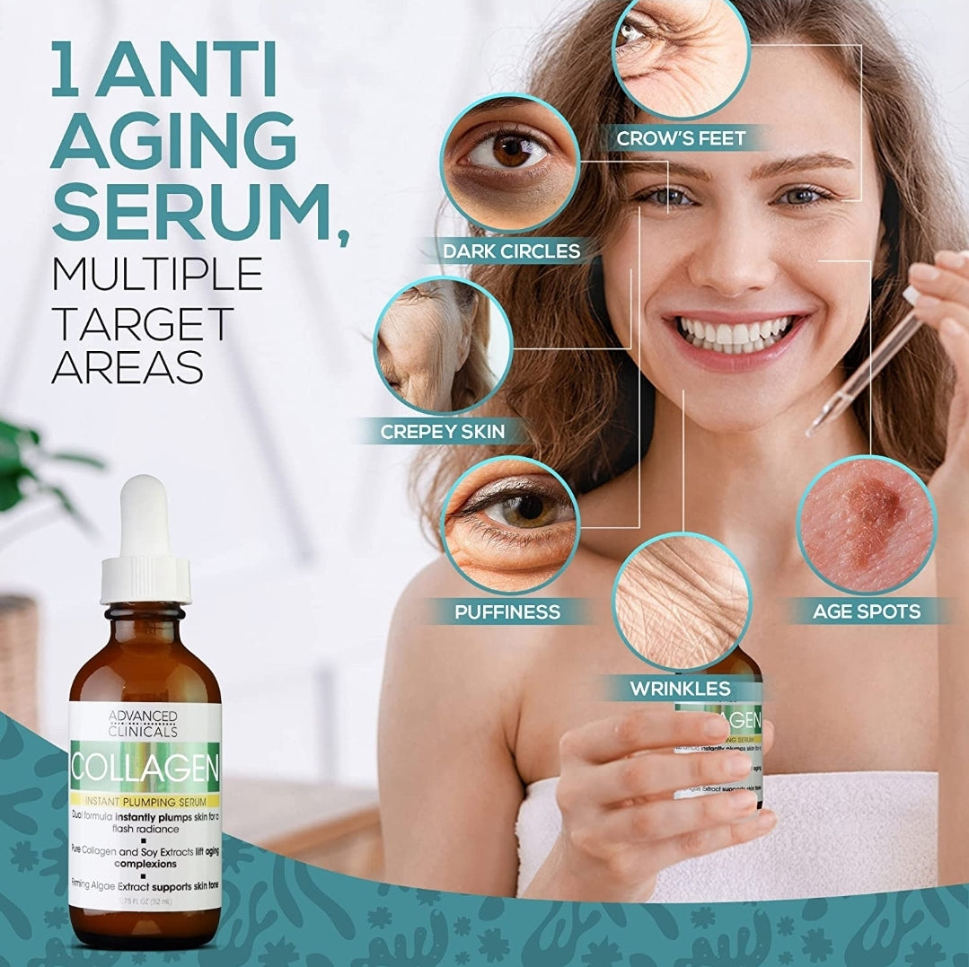 Advanced Clinicals Collagen Face Serum For Instant Plumping Anti-Aging Skin Tightening, Brightening & Hydrating Facial Moisturizer Helps Smooth & Plump Dry Skin - Collagen Peptide Serum Advanced Clinicals Collagen Face Serum For Instant Plumping Anti-Aging Skin Tightening, Brightening & Hydrating Facial Moisturizer Helps Smooth & Plump Dry Skin - Collagen Peptide Serum