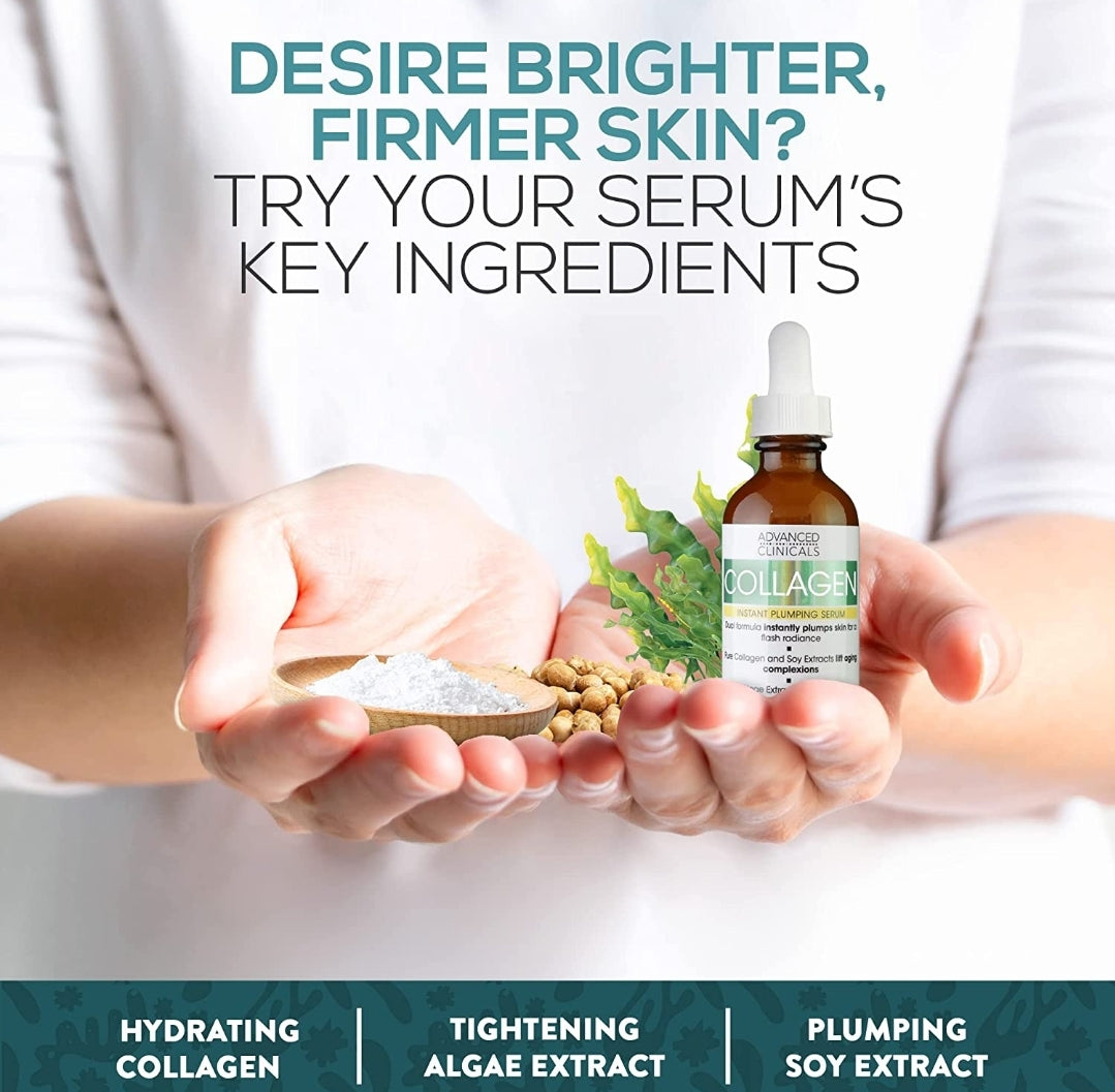 Advanced Clinicals Collagen Face Serum For Instant Plumping Anti-Aging Skin Tightening, Brightening & Hydrating Facial Moisturizer Helps Smooth & Plump Dry Skin - Collagen Peptide Serum Advanced Clinicals Collagen Face Serum For Instant Plumping Anti-Aging Skin Tightening, Brightening & Hydrating Facial Moisturizer Helps Smooth & Plump Dry Skin - Collagen Peptide Serum