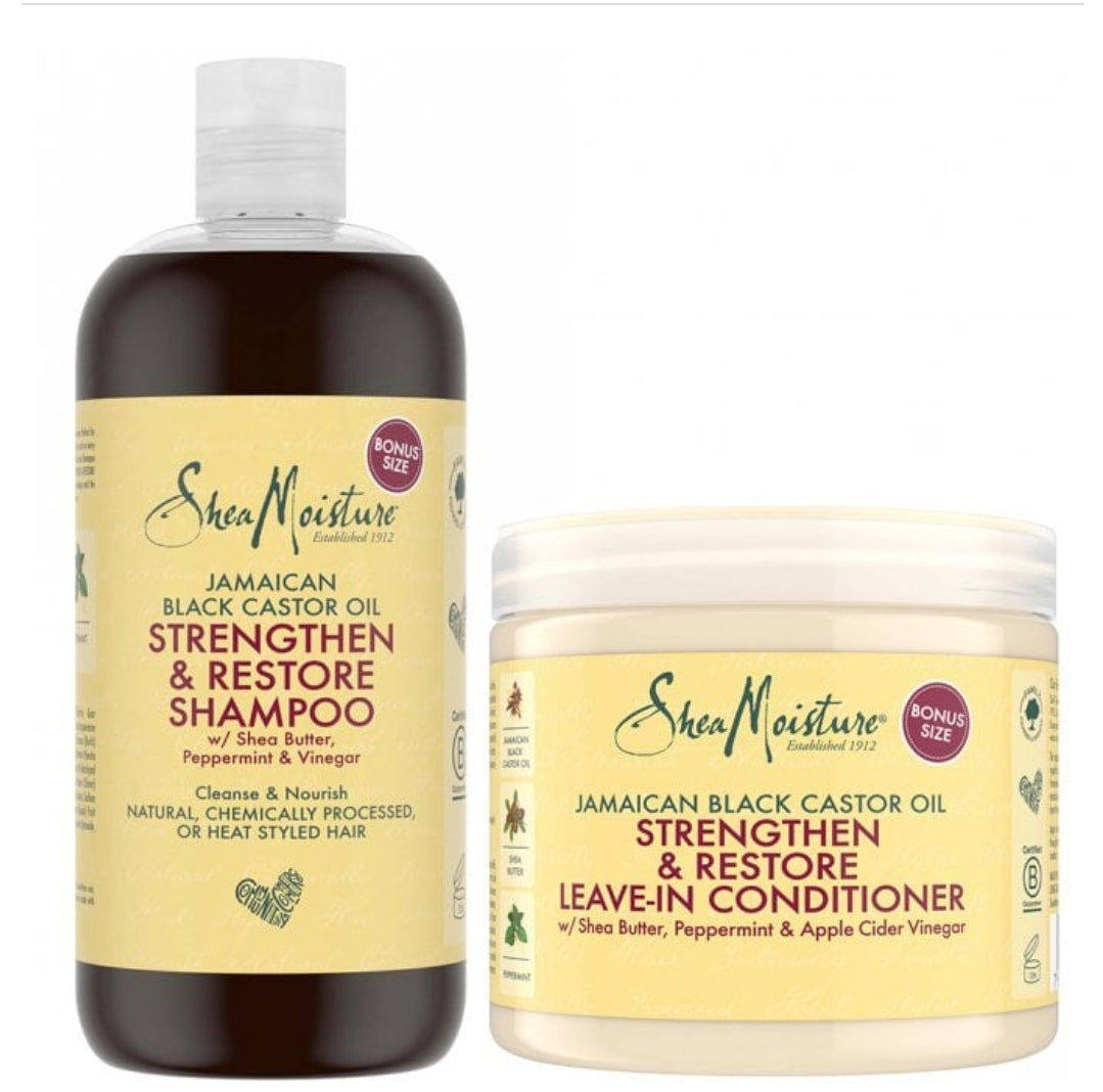 SHEA MOISTUREJamaican Black Castor Oil Strengthen & Restore Shampoo 473ml & Leave-In Conditioner 454g Twin SHEA MOISTUREJamaican Black Castor Oil Strengthen & Restore Shampoo 473ml & Leave-In Conditioner 454g Twin