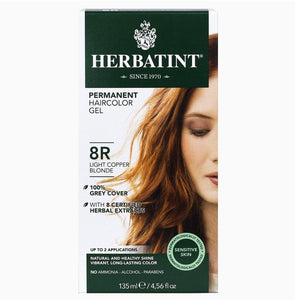 Herbatint Permanent Haircolor Gel, 8R Light Copper Blonde, Alcohol Free, Vegan, 100% Grey Coverage - 4.56 oz