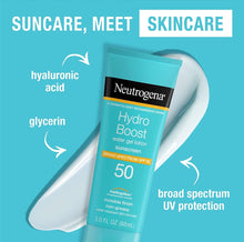 Load image into Gallery viewer, Neutrogena Hydro Boost Moisturizing Water Gel Sunscreen Lotion with Broad Spectrum SPF 50, Water-Resistant &amp; Non-Greasy Hydrating Sunscreen Lotion, Oil-Free, 3 fl. oz