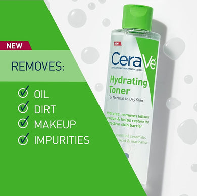 CeraVe Hydrating Toner for Face Non-Alcoholic with Hyaluronic Acid, Niacinamide, and Ceramides for Sensitive Dry Skin, Fragrance-Free Non Comedogenic, Full Size, 6.8 Fl