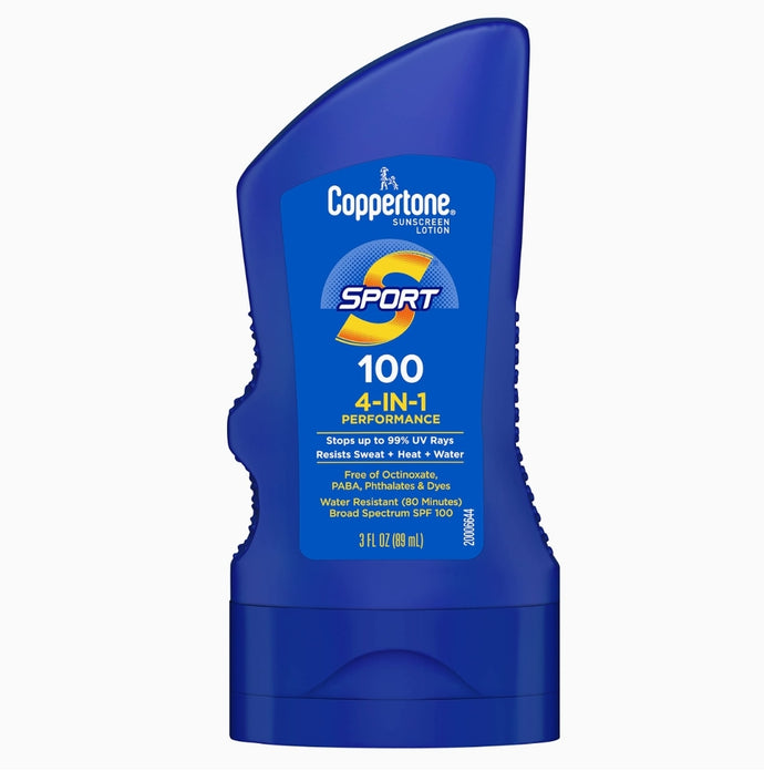 Coppertone SPORT Sunscreen Lotion SPF 100, Water Resistant Sunscreen, Broad Spectrum SPF 100 Sunscreen, 3 Fl Oz (Packaging May Vary)