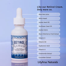 Load image into Gallery viewer, Retinol Serum by LilyAna Naturals - Retinol Serum for Face has pure retinol (2.5%) for effective treatment of dark spots and acne scars - 1oz (1-Pack)