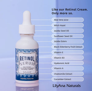 Retinol Serum by LilyAna Naturals - Retinol Serum for Face has pure retinol (2.5%) for effective treatment of dark spots and acne scars - 1oz (1-Pack)