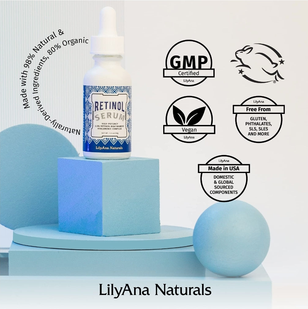 Retinol Serum by LilyAna Naturals - Retinol Serum for Face has pure retinol (2.5%) for effective treatment of dark spots and acne scars - 1oz (1-Pack) Retinol Serum by LilyAna Naturals - Retinol Serum for Face has pure retinol (2.5%) for effective treatment of dark spots and acne scars - 1oz (1-Pack)