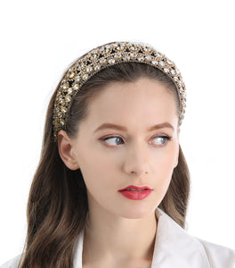 Crystal Rhinestone Headbands For Women White Pearl Headbands For Girls Padded Headband Black Velvet Jewelry Chain Hairband Handmade Pearly Flower Retro Filling Diamond Hair Accessories