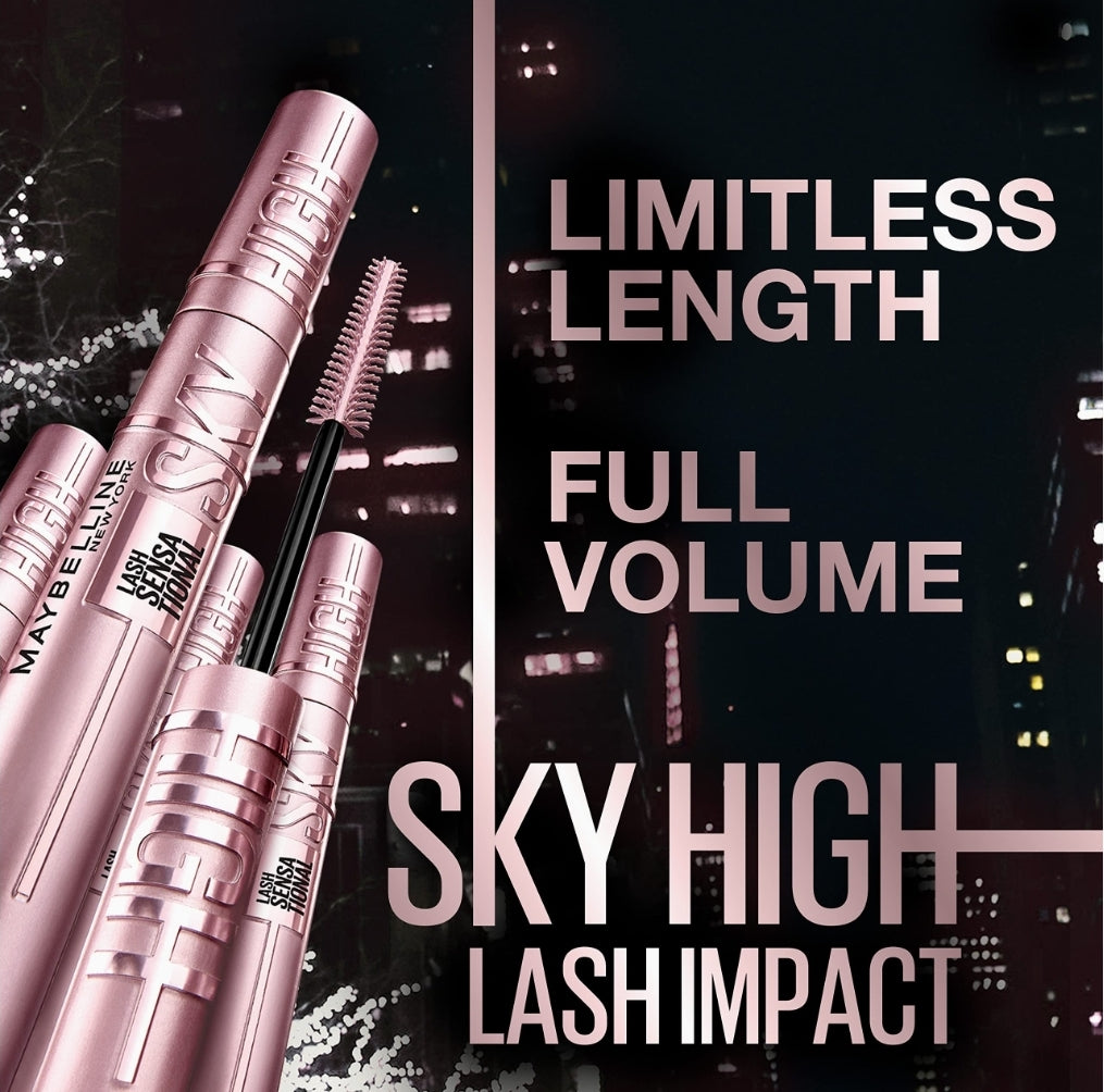 Maybelline New York Lash Sensational Sky High Mascara and Lifter Gloss Gift Set, Includes 1 Miniature Mascara and 1 Full-Size Lip Gloss, 1 Kit, Black