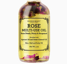 Load image into Gallery viewer, Provence Beauty Rose Multi-Use Oil for Face, Body and Hair - Organic Blend of Apricot, Vitamin E and Sweet Almond Oil Moisturizer for Dry Skin, Scalp &amp; Nails - Rose Petals &amp; Bergamot Essential Oil - 4 Fl Oz