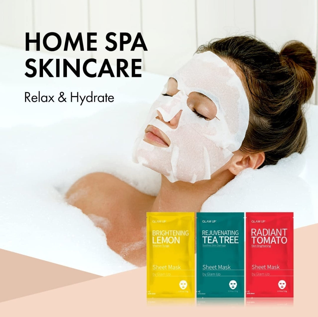 GLAM UP Sheet mask Facial Sheet Mask 12 Combo (Pack of 12) - Face Masks Skincare, Hydrating Face Masks, Moisturizing, Brightening and Soothing, Beauty Mask For All Skin Type GLAM UP Sheet mask Facial Sheet Mask 12 Combo (Pack of 12) - Face Masks Skincare, Hydrating Face Masks, Moisturizing, Brightening and Soothing, Beauty Mask For All Skin Type